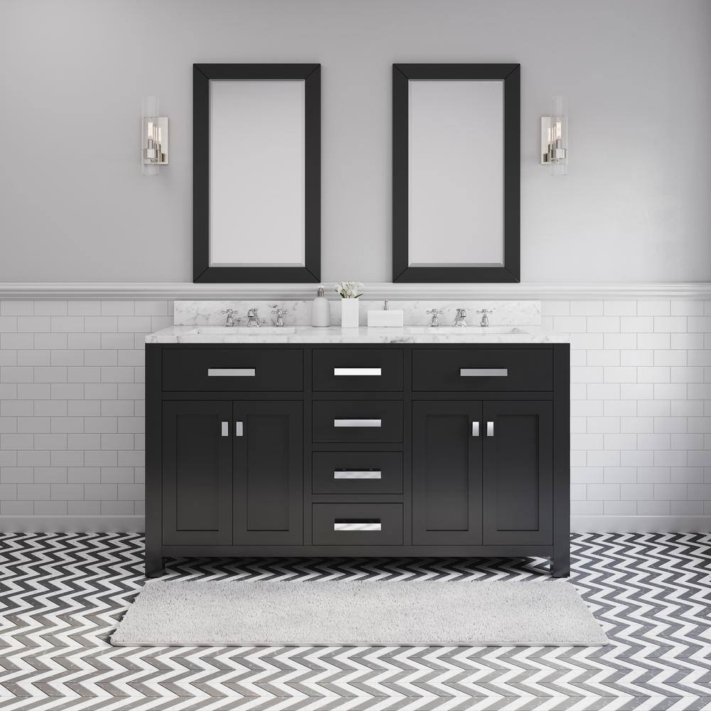 Water Creation 60 in. Vanity in Espresso with Marble Vanity Top in Carrara White Madison 60E