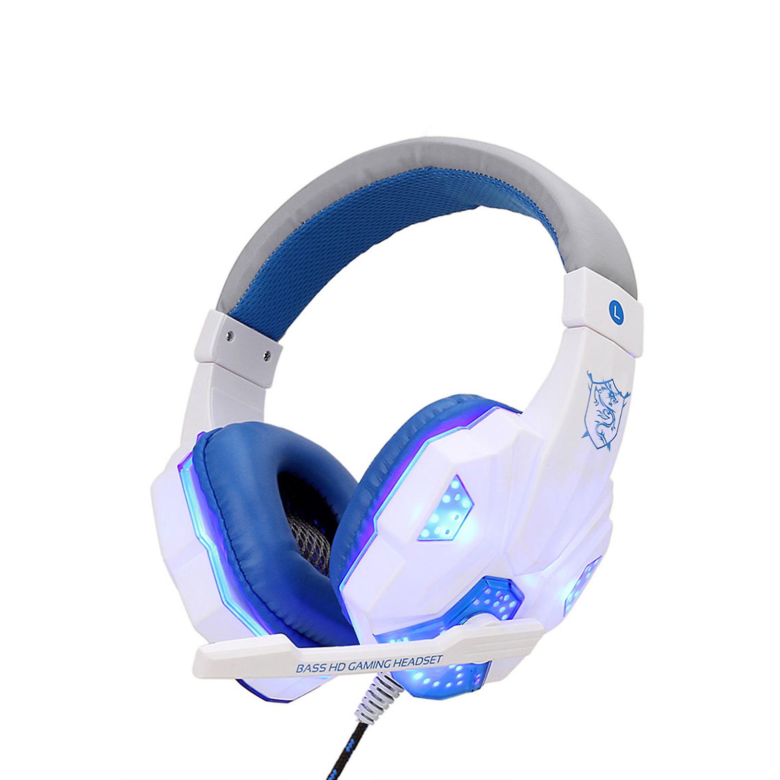 Sy830mv Wired Computer Gaming Headphones Over-ear Game Headset With Microphone Aux+usb Port Volume Control For Pc Silver White Light