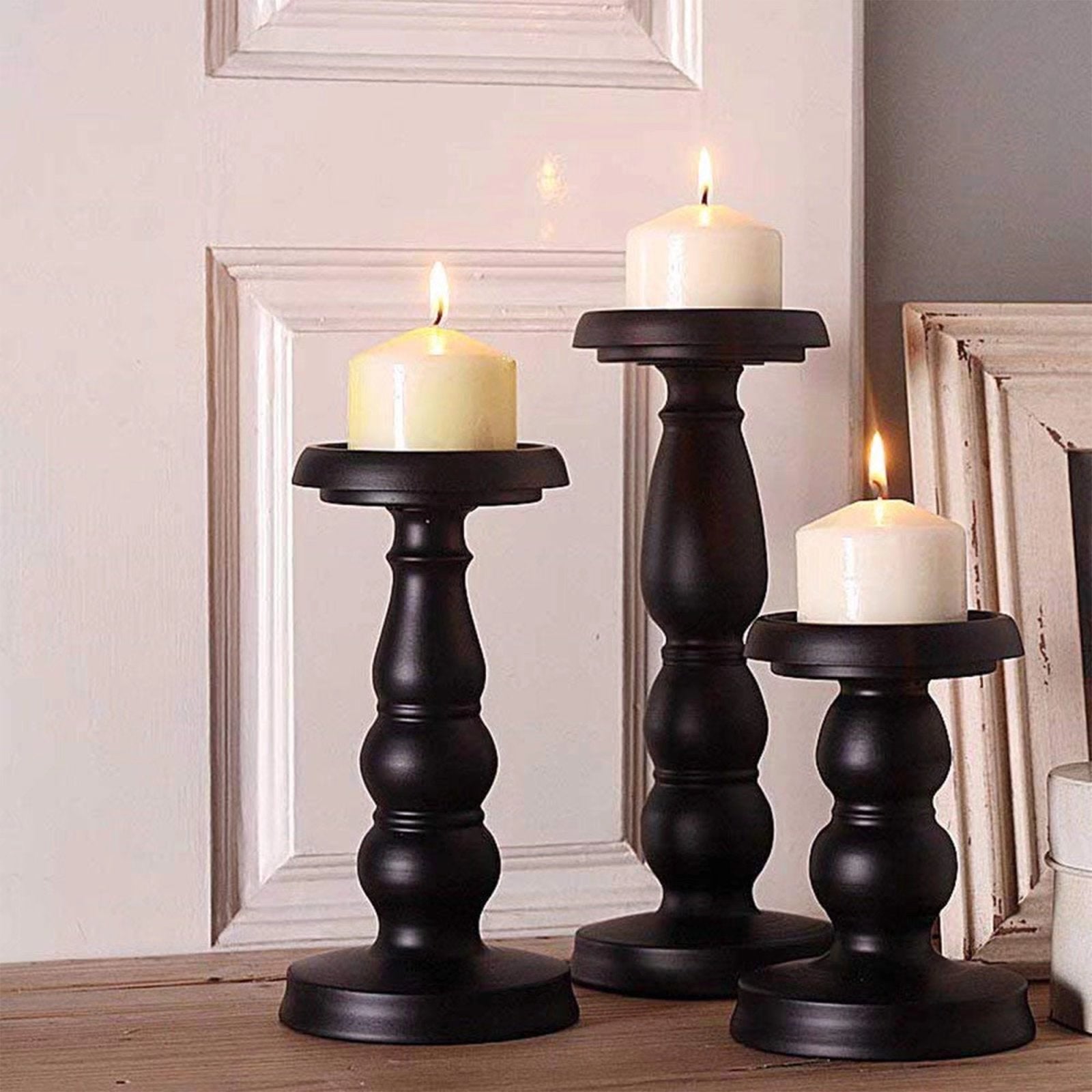 Sziqiqi Candle Holder for Pillar Candles Black Metal Candle Stand Set of 3