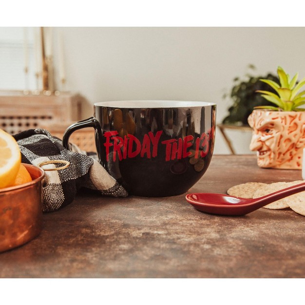 Silver Buffalo Friday The 13th Jason Voorhees Ceramic Soup Mug With Spoon Holds 24 Ounces