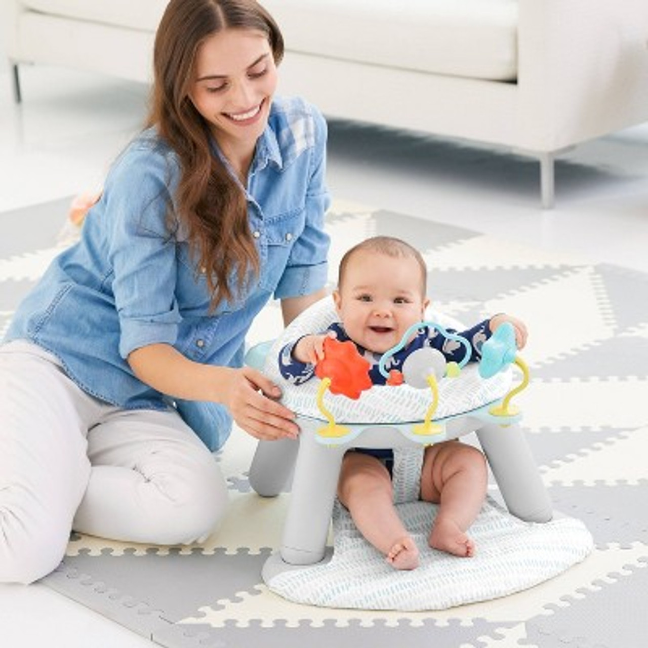 Skip Hop Baby Seat Silver Lining Cloud 2-in-1 Sit-up Chair and Activity Floor Seat - Gray