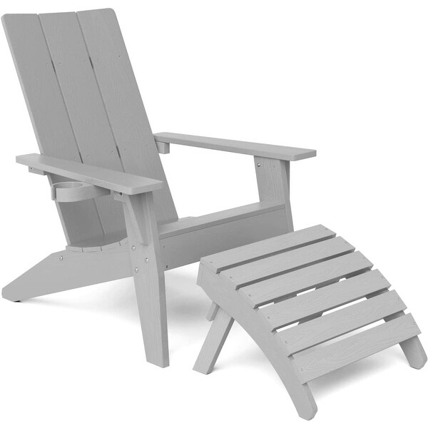 WINSOON 2Piece All Weather HIPS Outdoor Adirondack Chair with CupHolder and Ottoman