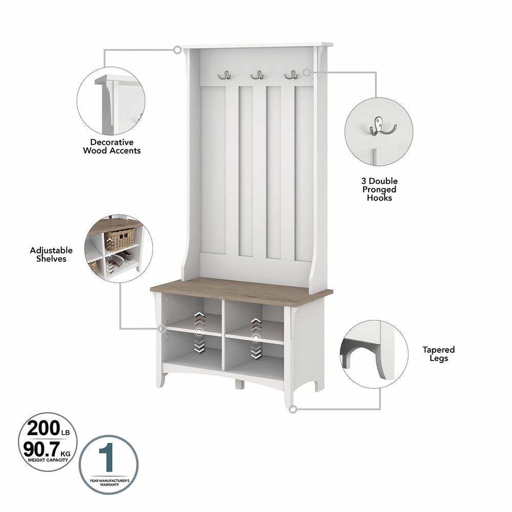 Salinas Storage Cabinet and Hall Tree Shoe Bench Set by Bush Furniture