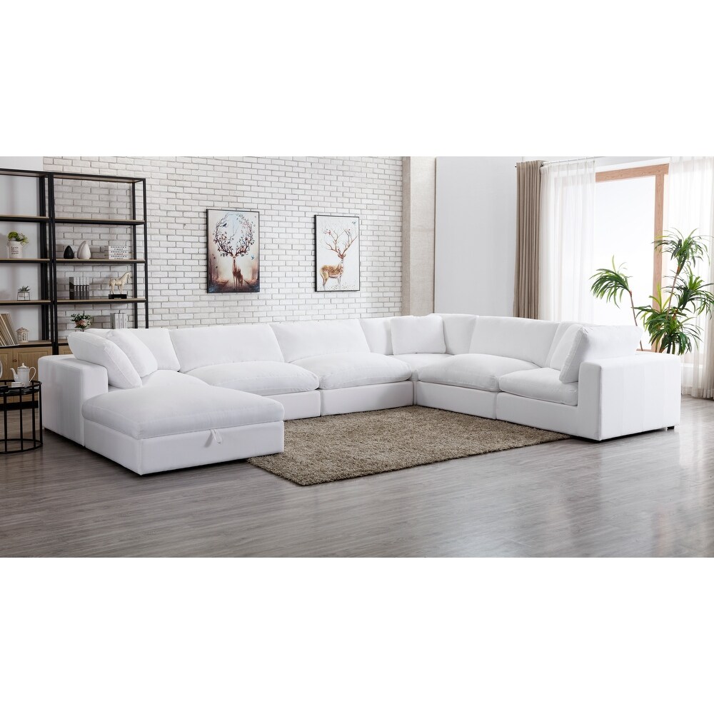 Roundhill Furniture Rivas Contemporary Feather Fill 7 Piece Modular Sectional Sofa with Ottoman