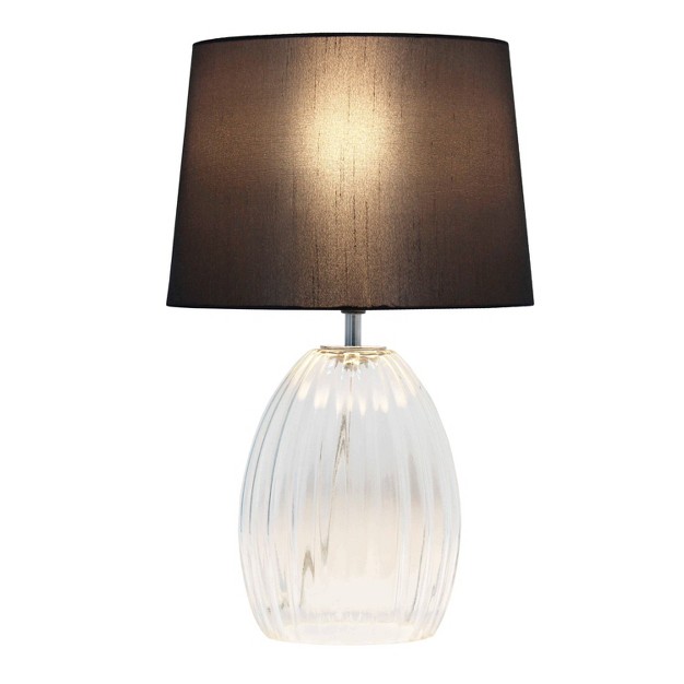 Contemporary Fluted Glass Bedside Table Lamp With Fabric Shade Clear gray Lalia Home