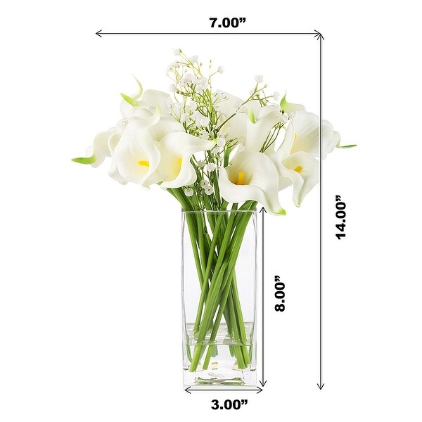 Enova Home Mixed Artificial Real Touch Lily and Baby Breath Flower Arrangement in Clear Glass Vase with Faux Water