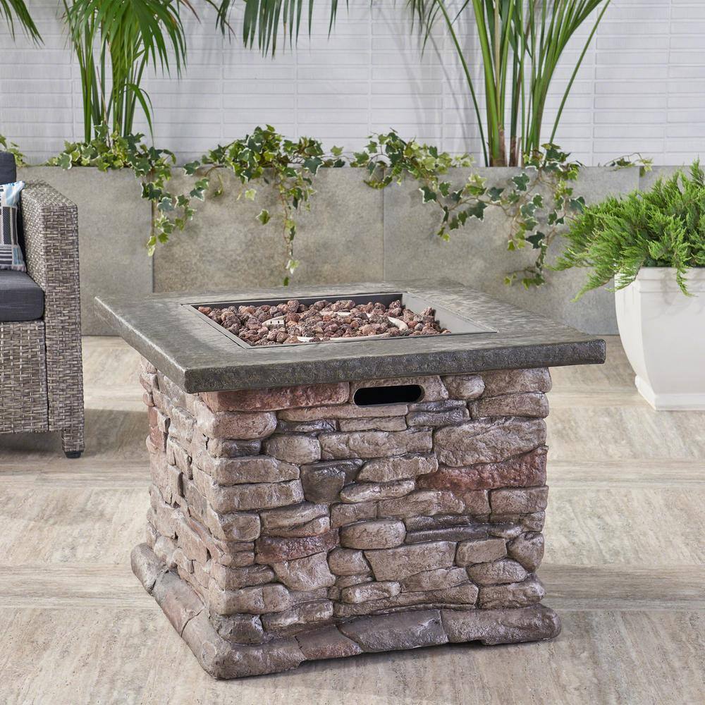 Noble House Dakota 32 in. x 24 in. Square MGO Propane Fire Pit in Natural Stone 39353