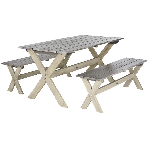 SAFAVIEH Outdoor Living Marina Grey/White Bench and Table Set (3piece)