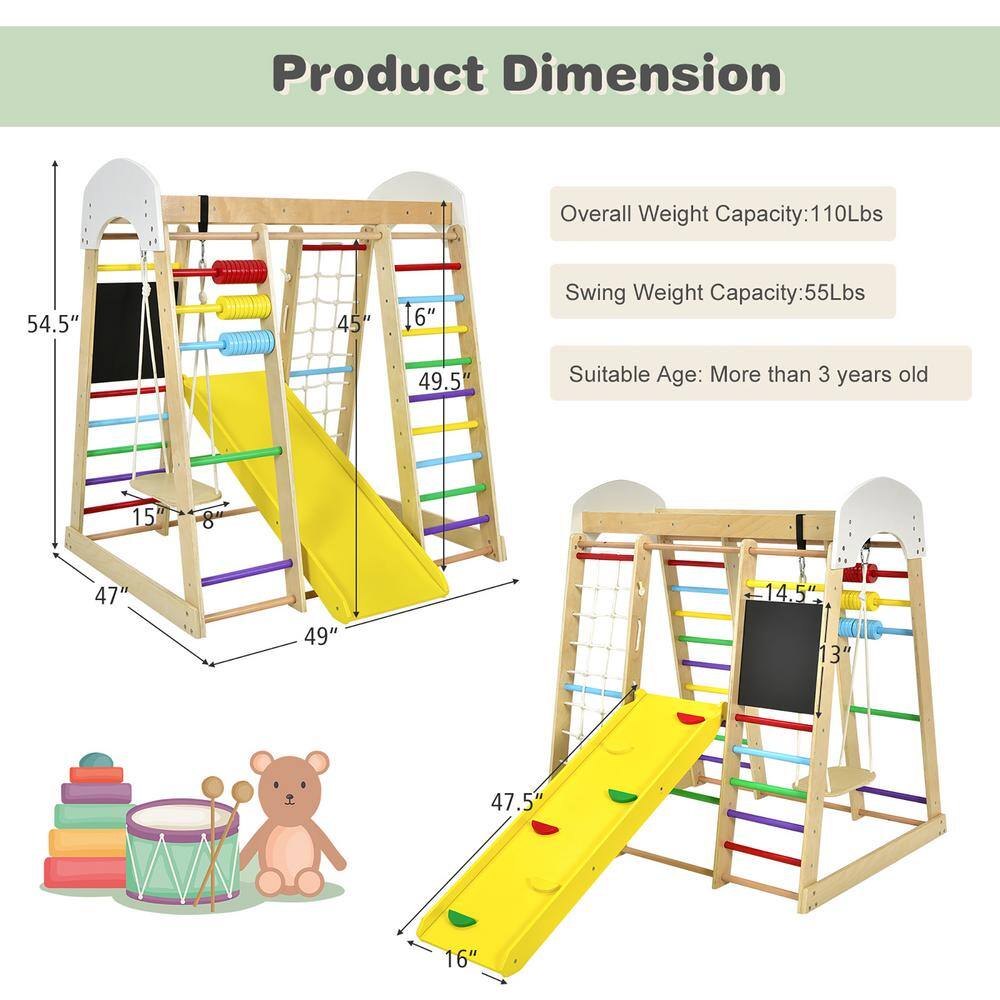 Costway Indoor Playground Climbing Gym Kids Wooden 8 in 1 Climber Playset for Children TY328218CL+