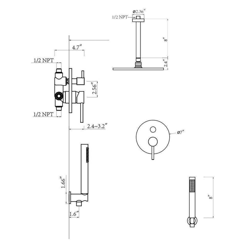 HOMLUX 2-Spray Patterns 10 in. Ceiling Mount Dual Shower Heads with Rough-In Valve in Matte Black AZLS10QDD