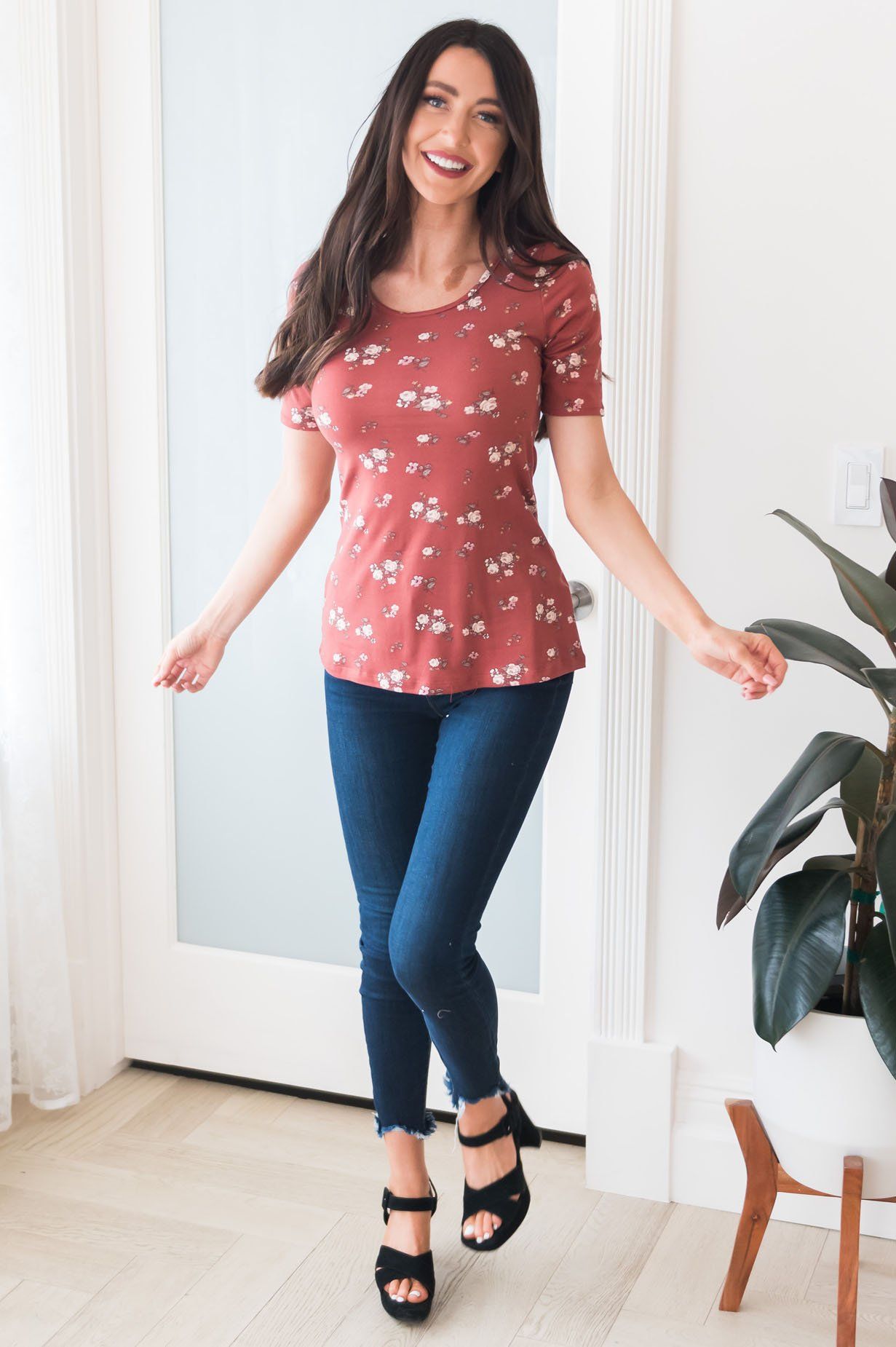 Floral Scoop Neck Modest Tee