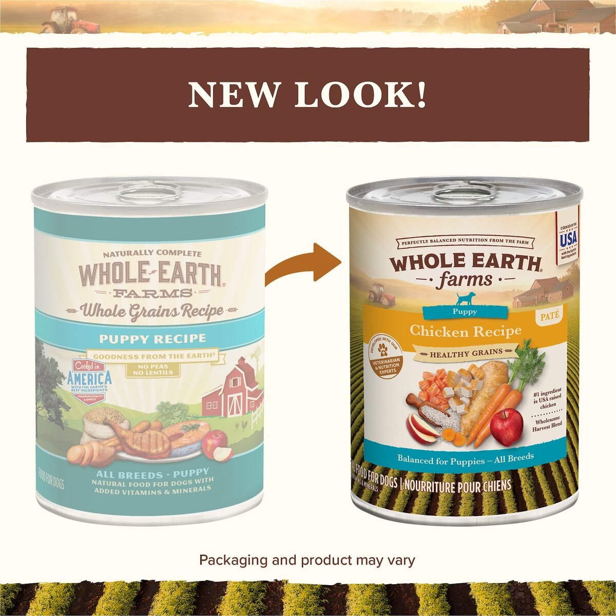 Whole Earth Farms Whole Grains Recipe Puppy Canned Dog Food， 12.7-oz can， case of 12