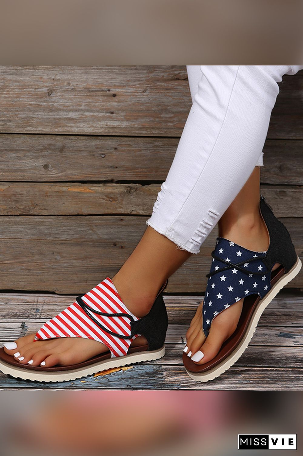 US Flag Sunflower Flat Sandals Wholesale