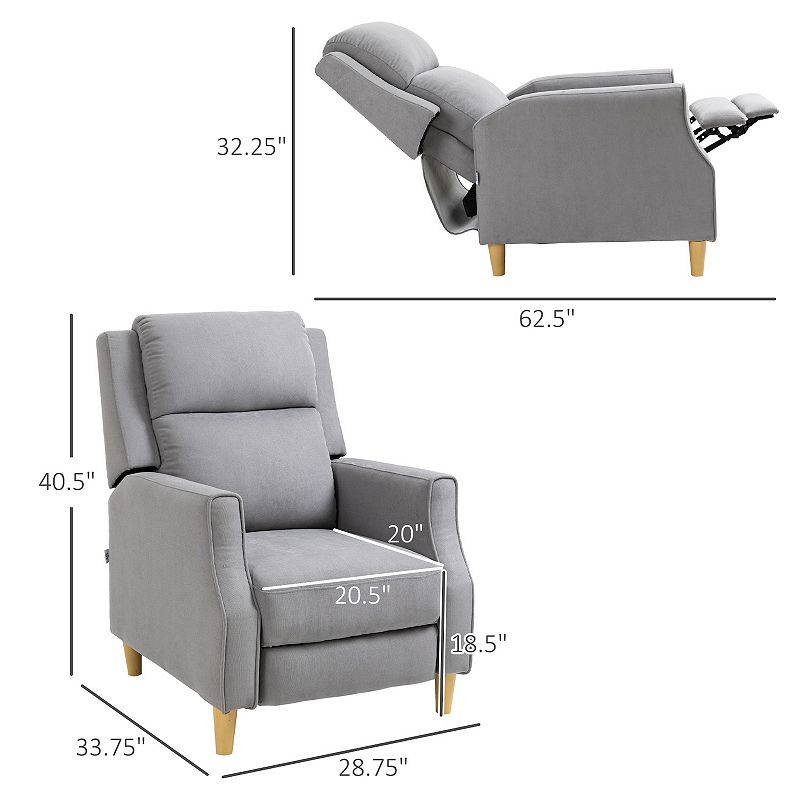 HOMCOM Manual Recliner Chair with Footrest， Thick Padded Headrest and Back， Sofa Chair for Living Room Bedroom， Grey