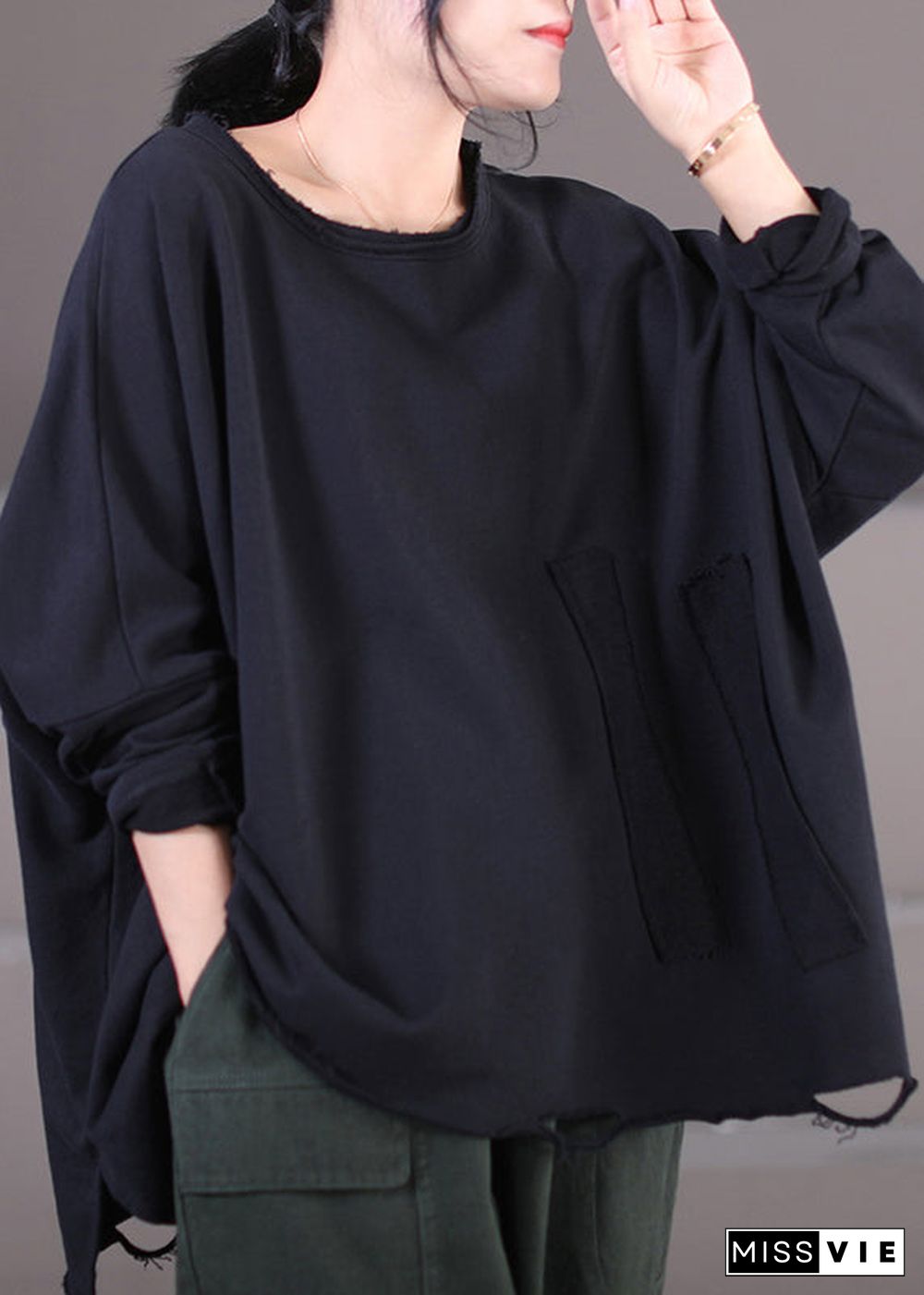 Plus Size Chocolate O-Neck Side Open Sweatshirt Fall