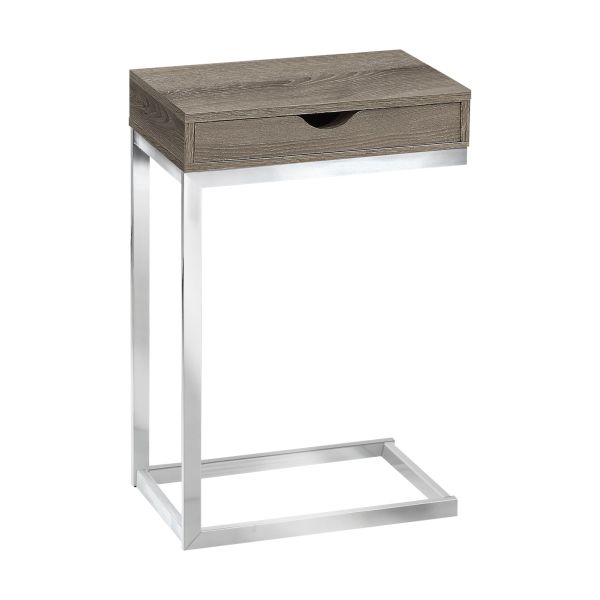 Accent Table， C-shaped， End， Side， Snack， Storage Drawer， Living Room， Bedroom， Brown Laminate， Chrome Metal， Contemporary， Modern