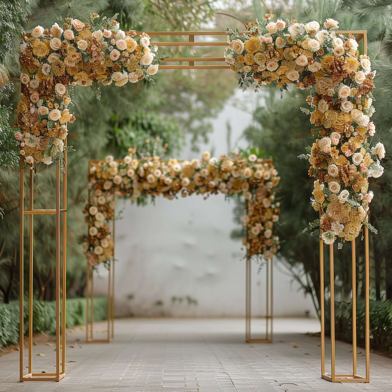 Heavy Duty Gold Metal 3D Rectangular Wedding Arch, Floral Balloon Frame Backdrop Stand - 7.5ft