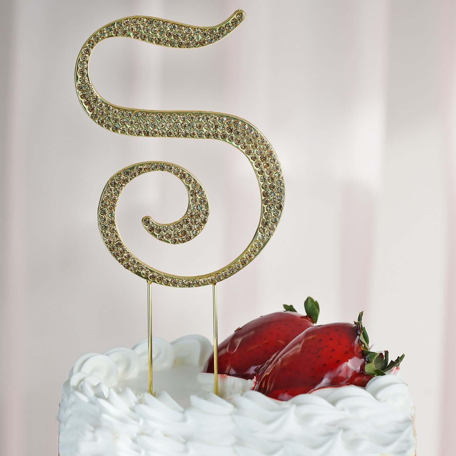 Gold Rhinestone Monogram Letter and Number Cake Toppers 4.5