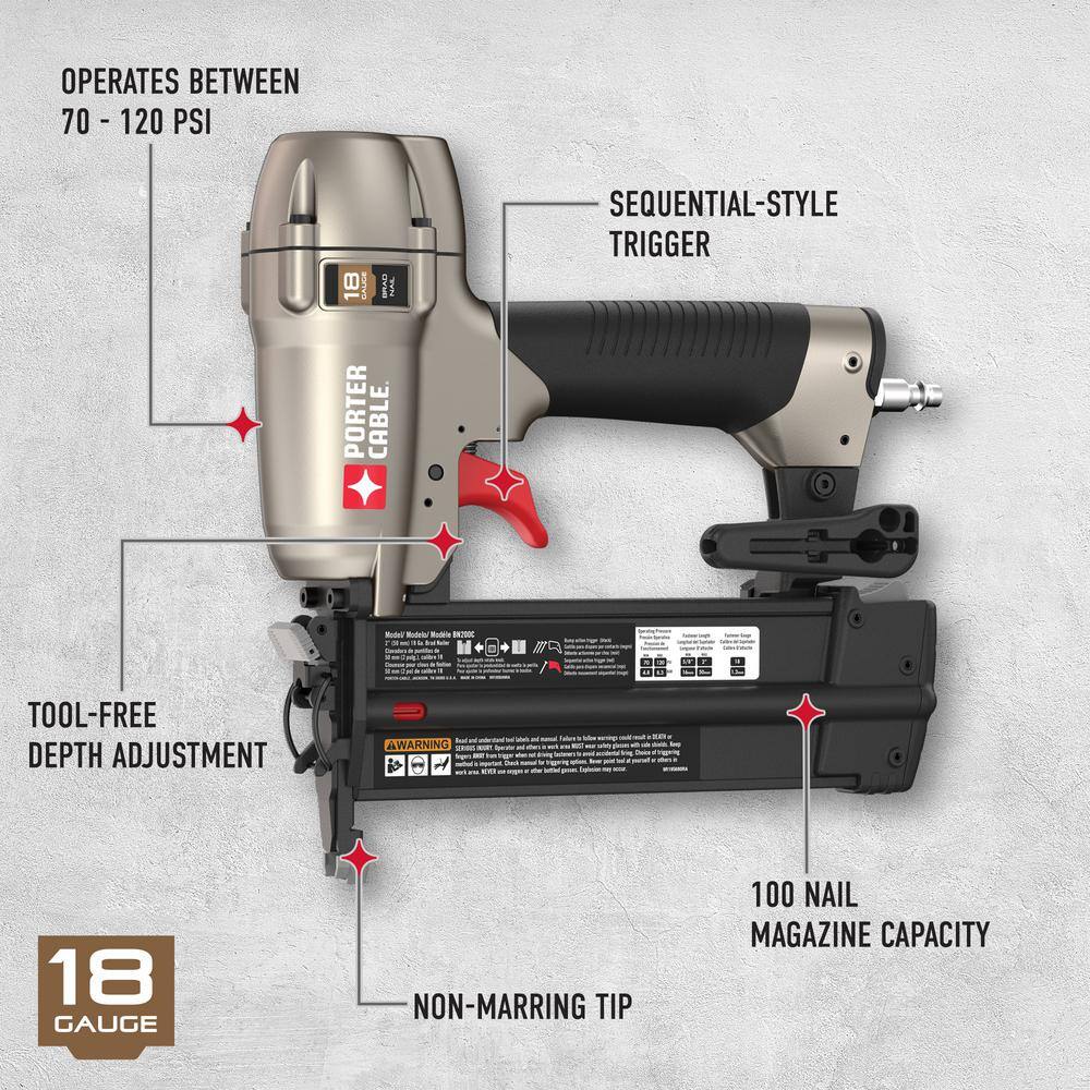 Porter-Cable Pneumatic 18-Gauge Brad Nailer Kit and Pneumatic 23-Gauge 1-38 in. Pin Nailer BN200CPIN138