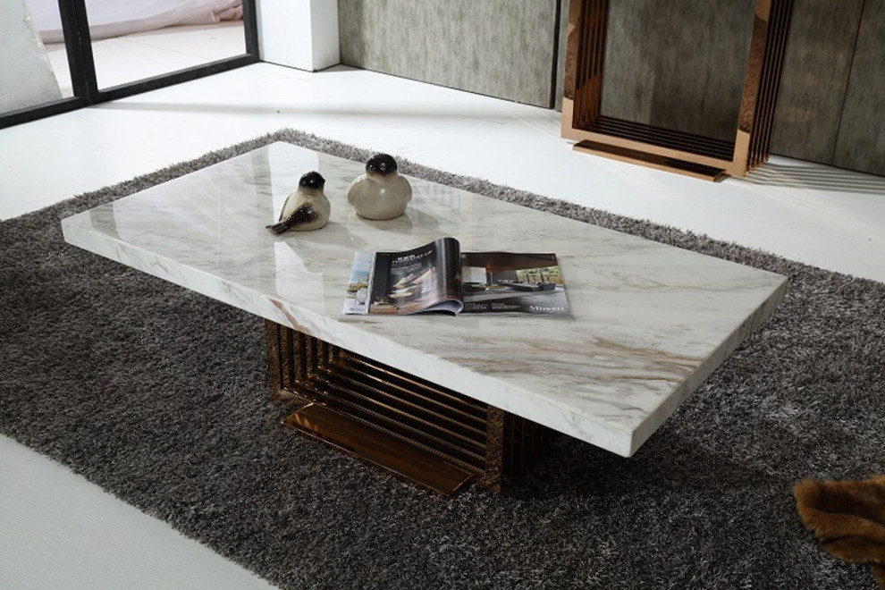 Meropi Modern Marble and Rose gold Coffee Table   Modern   Coffee Tables   by Virgil Stanis Design  Houzz