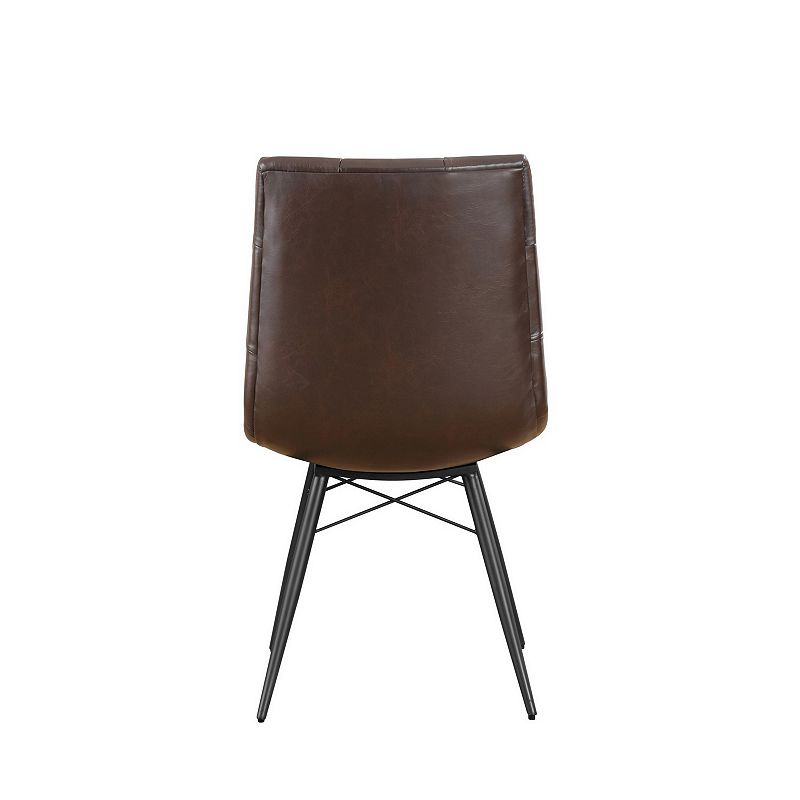 Button Tufted Leatherette Dining Chair with Angled Legs， Set of 4， Brown