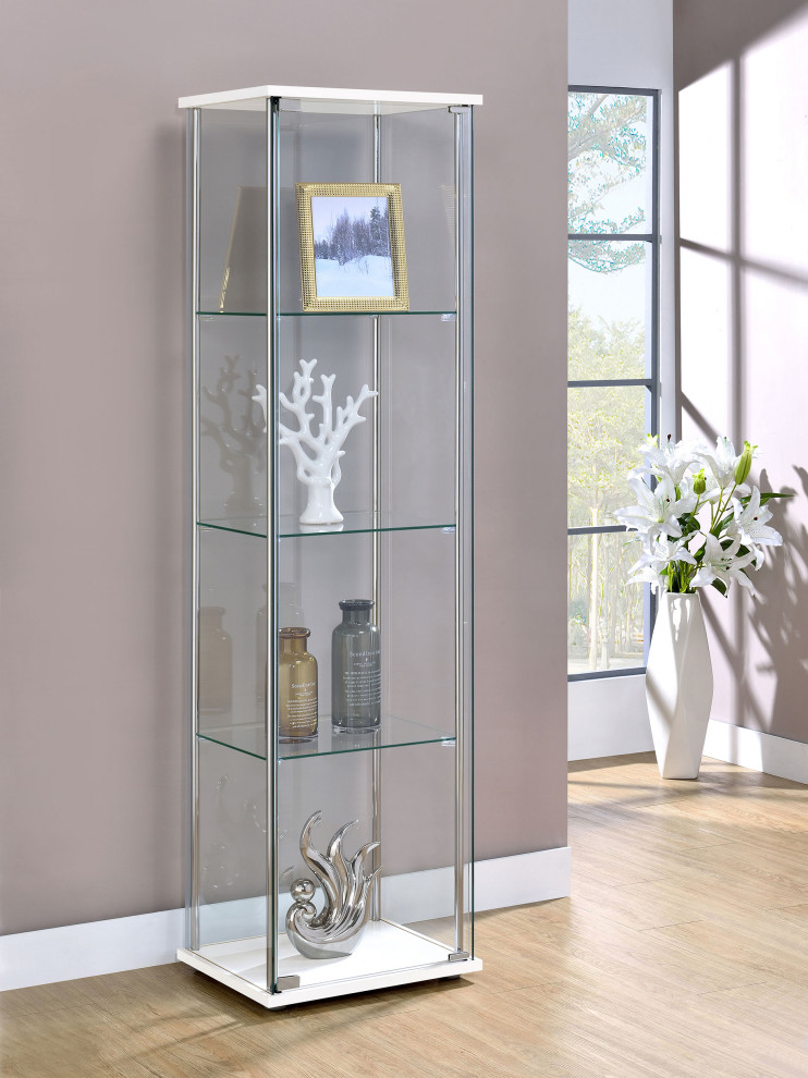 Bellatrix Rectangular 4 shelf Curio Cabinet White and Clear   Modern   Bookcases   by Modon  Houzz