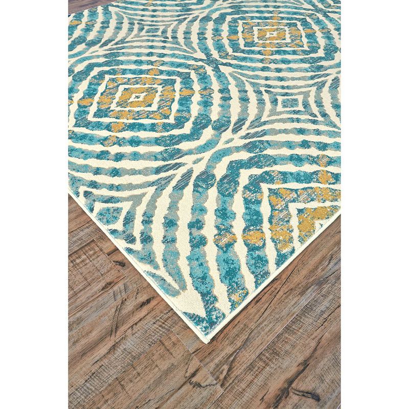 2' x 4' Teal Blue and Yellow Abstract Ikat Rectangular Area Throw Rug