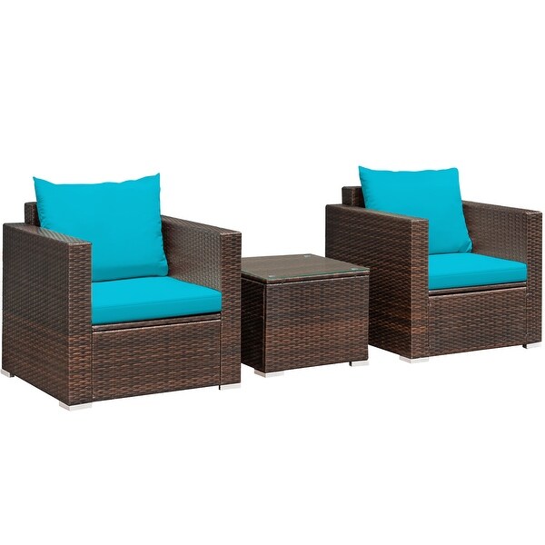 Costway 3PCS Patio Rattan Furniture Set Conversation Sofa Cushioned