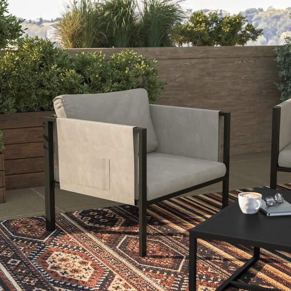 Steel Frame Patio Chair with Included Cushions and Storage Pockets