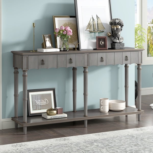 Simple Exquisite Country Console Table for Hallway Living Room Bedroom with 4 Front Facing Storage Drawers and 1 Open Shelf