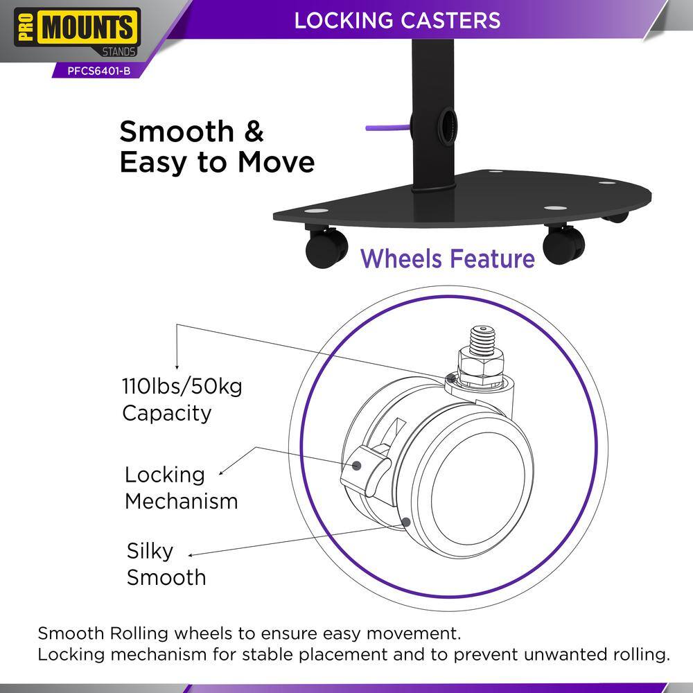 ProMounts Heavy Duty Premium Universal Mobile Swivel TV Mount Portable Floor Stand for 32-70 in. TVs up to 88 lbs. PFCS6401-B