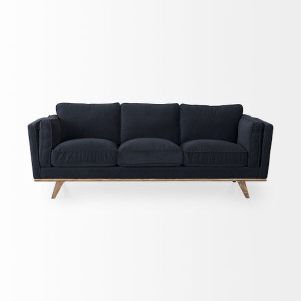 Brooks Navy Blue and Medium Brown Three Seater Sofa