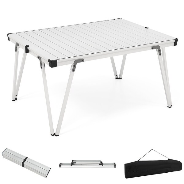 Gymax Folding Camping Table w/ Storage Bag and Waterproof Desktop