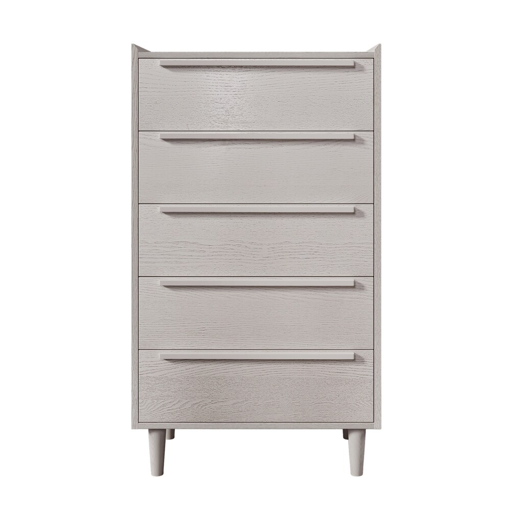 Modern 5 Drawer Dresser  Tall Chest of Drawers with Storage  Wood Clothing Organizer with Solid Wood Legs