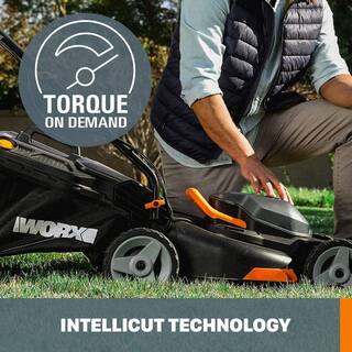 Worx POWER SHARE 40-Volt 17 in. Cordless Battery Walk Behind Mower with Mulching  Intellicut (Battery  Charger Included) WG743