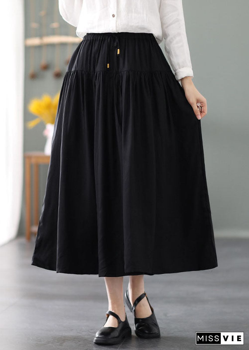 Simple Mulberry tie waist wrinkled Cotton Skirts Spring