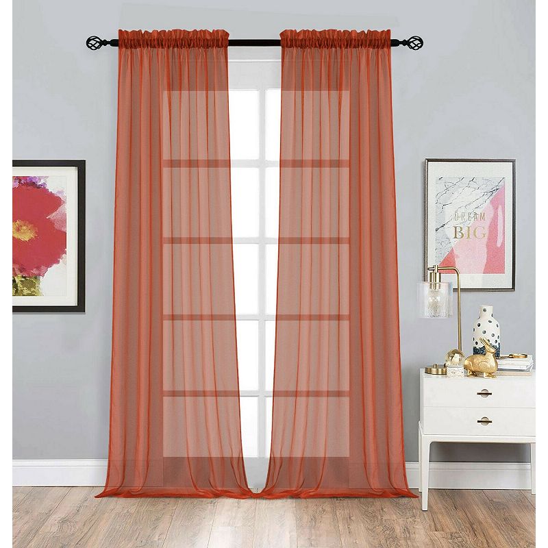 Kate Aurora 2 Pack Basic Home Rod Pocket Sheer Voile Window Curtains