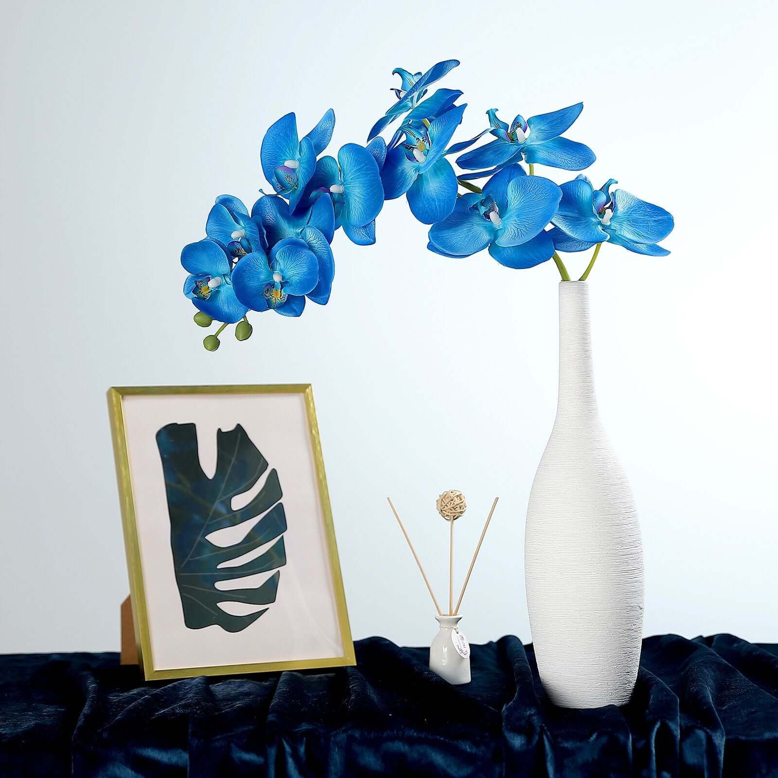 2 Stems Royal Blue Artificial Silk Orchid Flower Bouquets 40