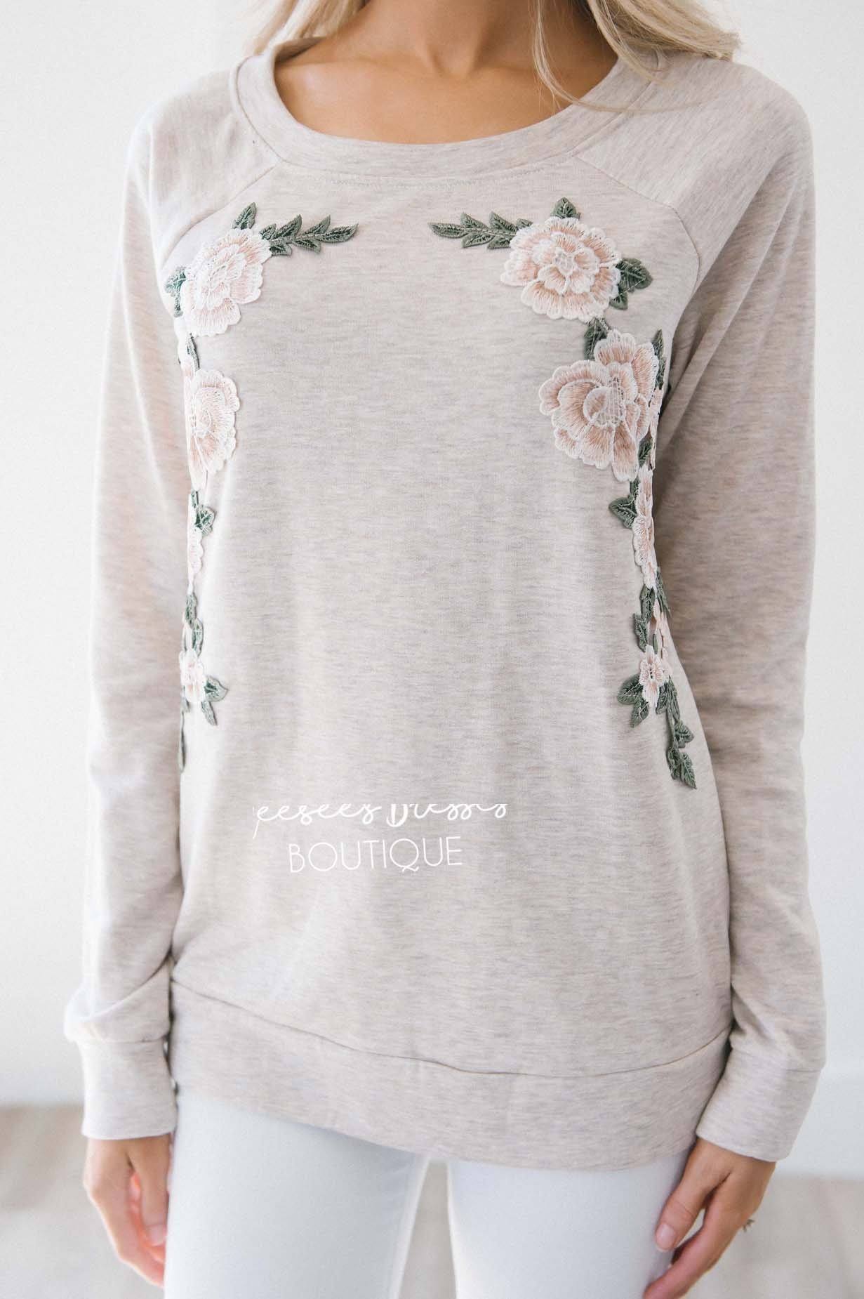 Shimmer Champagne Floral Embroidered Sweater