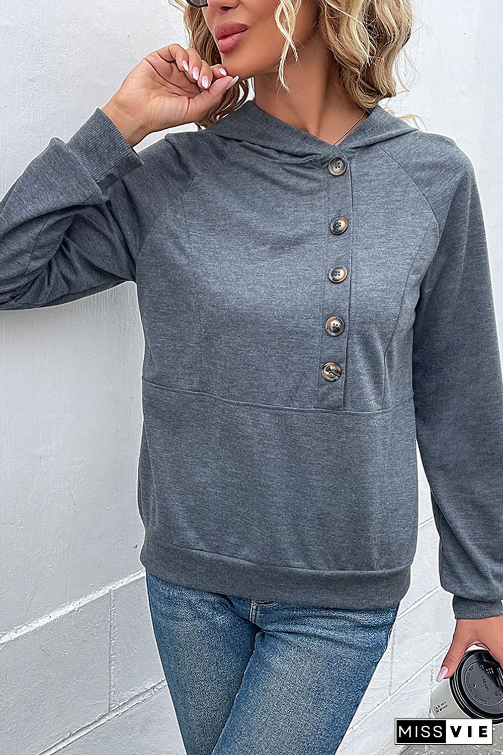 Grey Center Side Button Down Hoodies