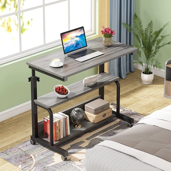 Portable Desk with Wheels， Height Adjustable Rolling Side Table for Bedside Sofa Couch