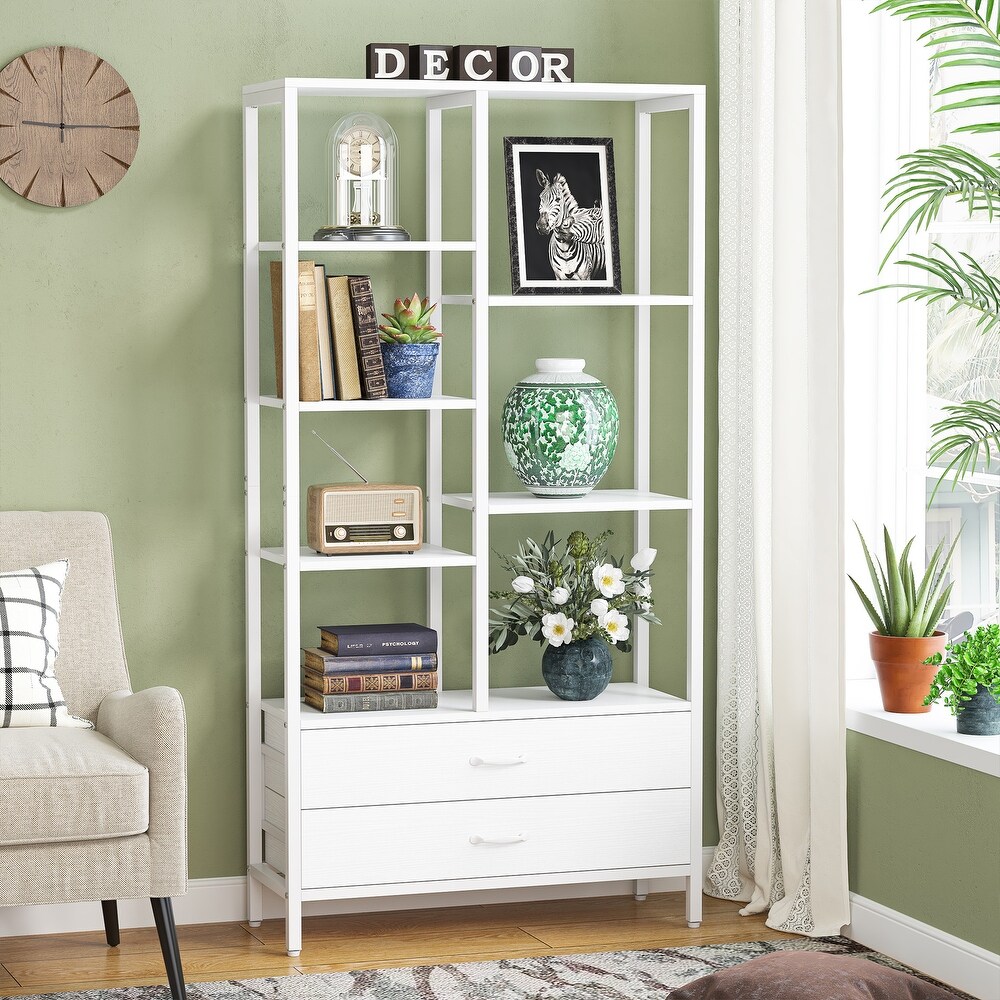 Tall Bookcase with Drawers  Industrial Bookshelves with Storage   31.49'' W x 11.81'' D x 66.92'' H