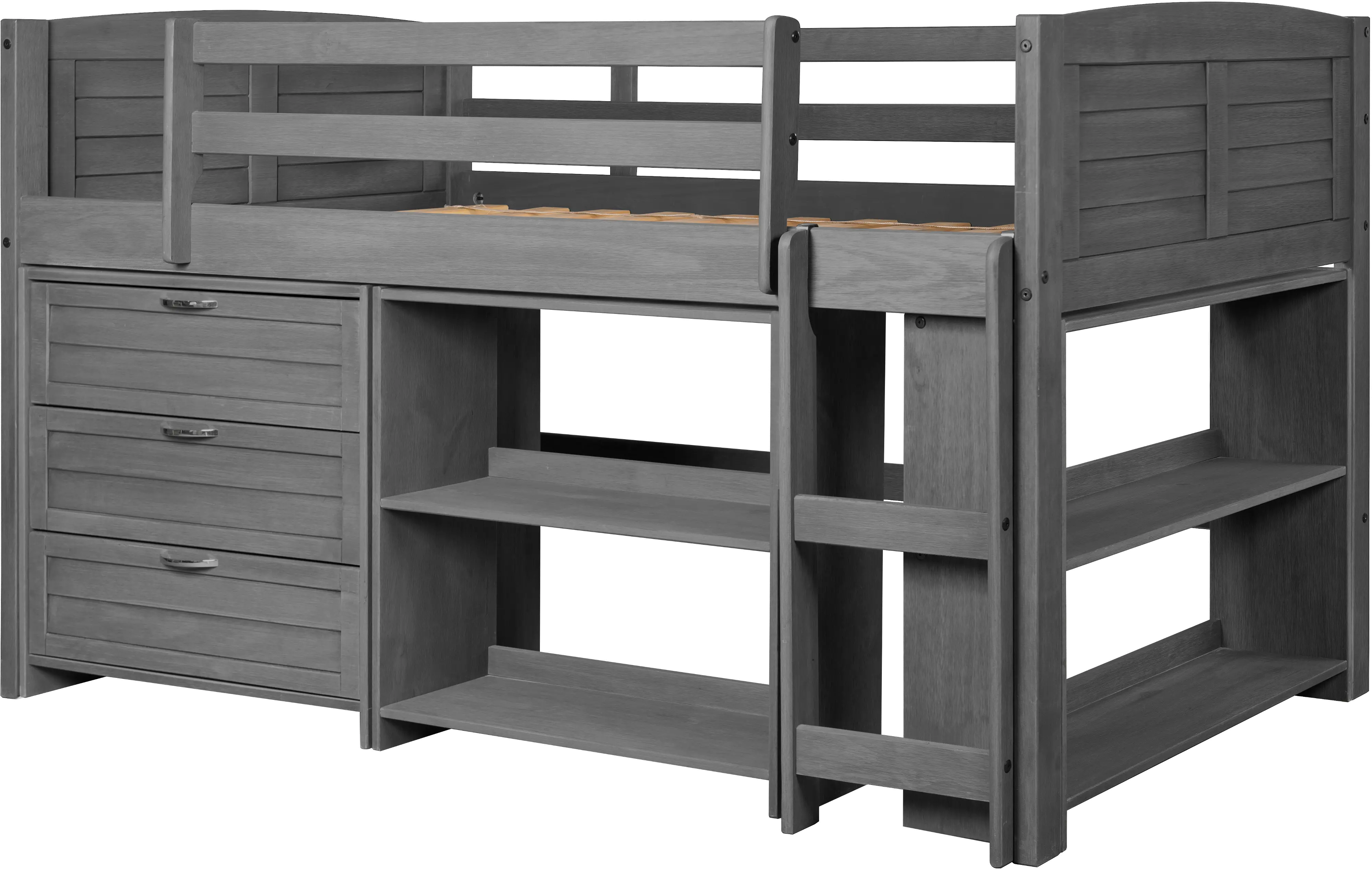 Louver Antique Gray Low Loft Bed Style B