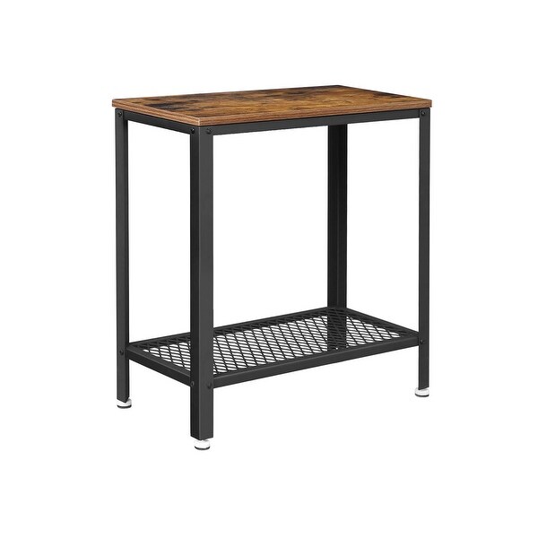 Industrial Side Table， 2-Tier Nightstand With Mesh Shelf， End Table for Small Spaces， Sturdy and Easy Assembly， Rustic Brown