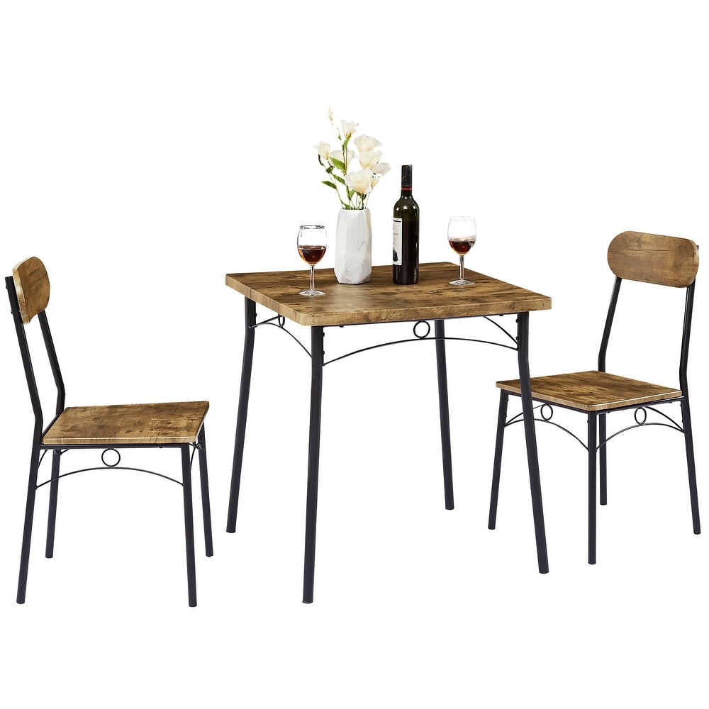 VECELO Dining Table Set  Kitchen Table with 4 Chairs  Metal and Wood Rectangular 5 Piece Dining Table