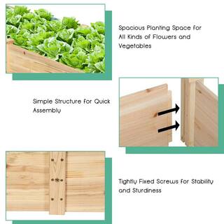 Costway 97 in. L x 25 in. W x 10 in. H Natural Wood Rectangular Raised Bed Vegetable Flowers Plants Planter GT2935