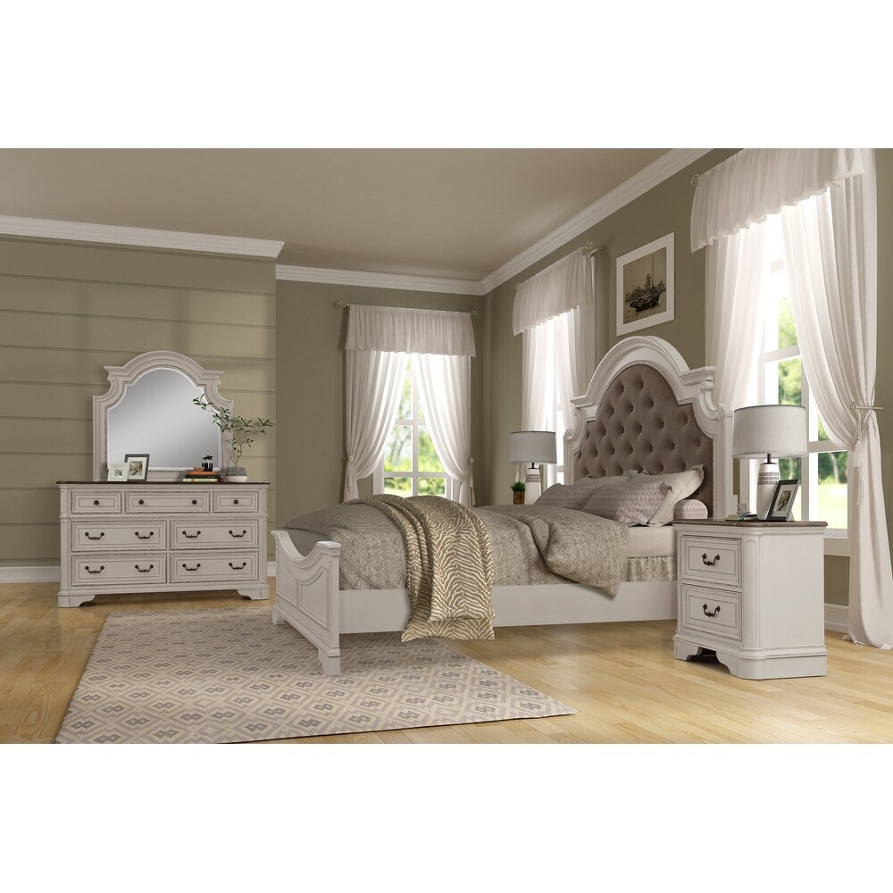 Roundhill Furniture Laval Antique 4 piece White and Oak Wood Bedroom Set