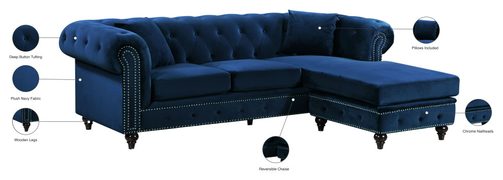 Sabrina Velvet 2 Piece Reversible Sectional   Traditional   Sectional Sofas   by HedgeApple  Houzz