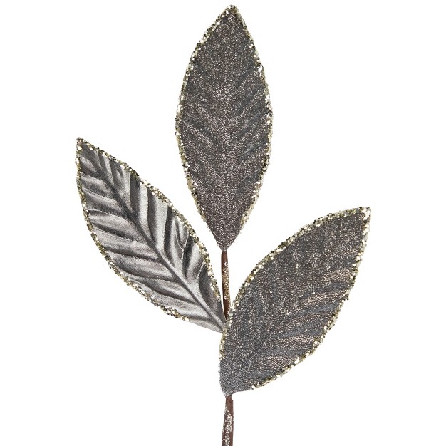 Gray Glitter Textured Leaves Christmas Spray