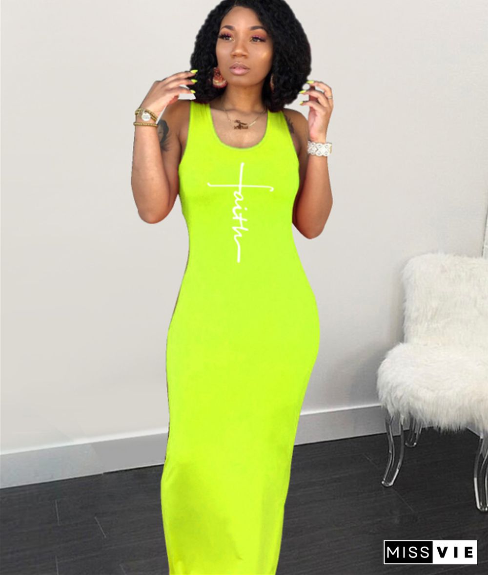 U Neck Sleeveless Bodycon Elegant Maxi Dresses